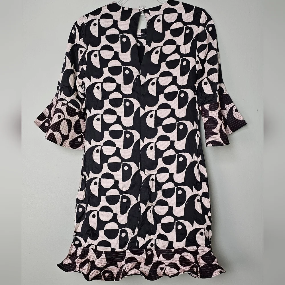 Farm Rio x Anthropologie Geo Toucan Mini Dress, Flutter Cuffs & Hem, Black White